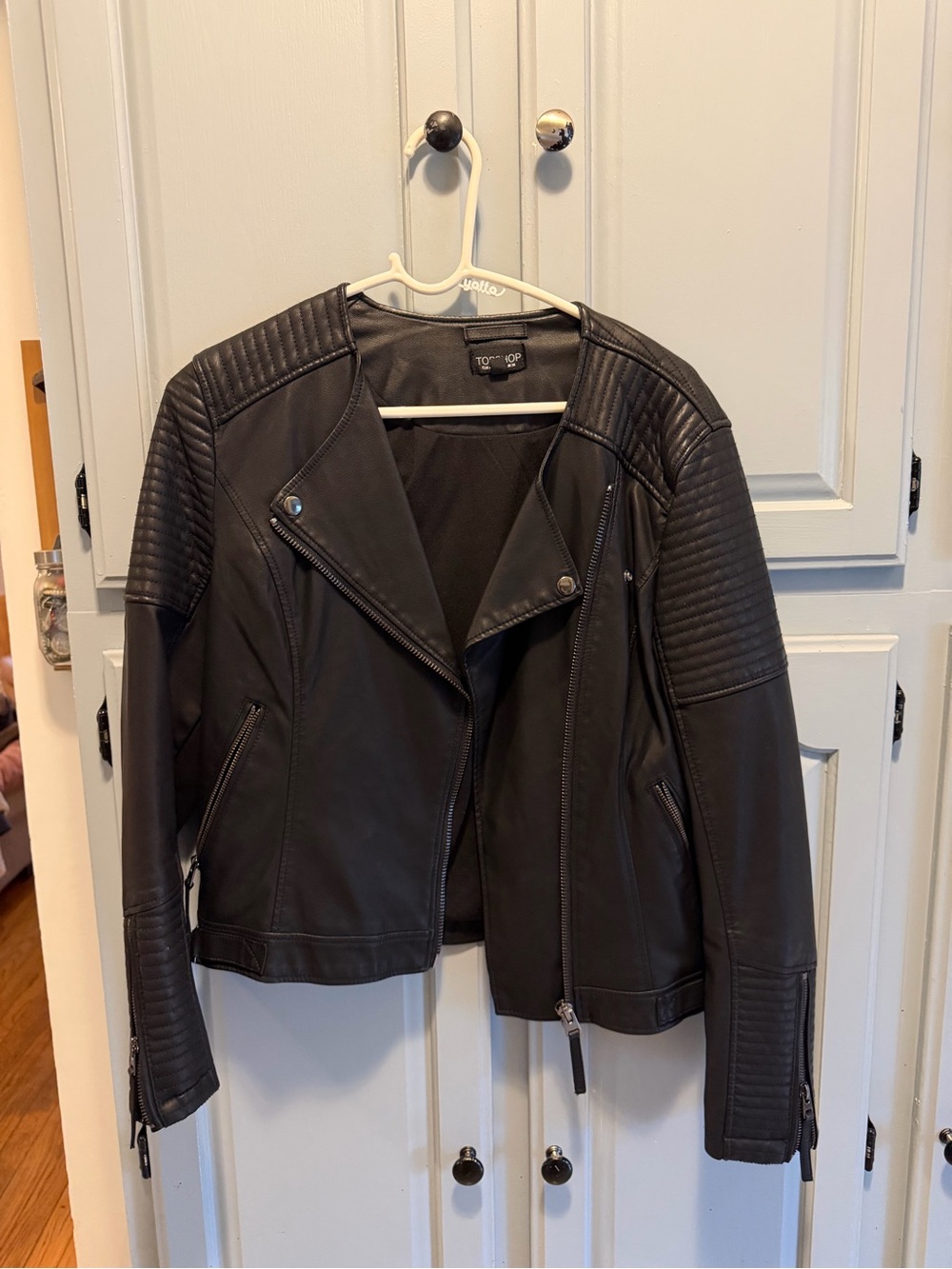 Topshop Black Quilted Moto-Style Faux Leather Jacket